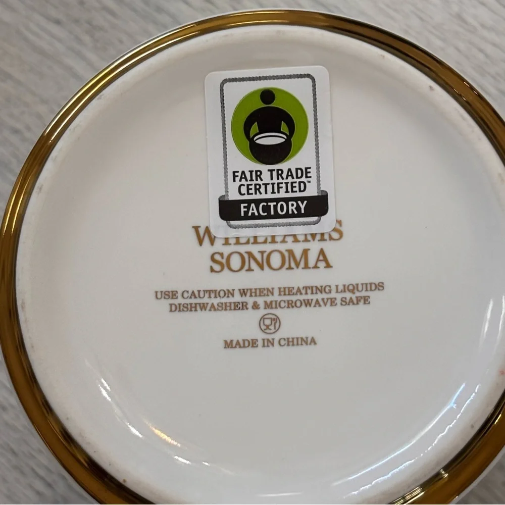 Williams Sonoma Monogram Initial Capital M Mug Cup White/Ivory w Gold Trim 12 oz